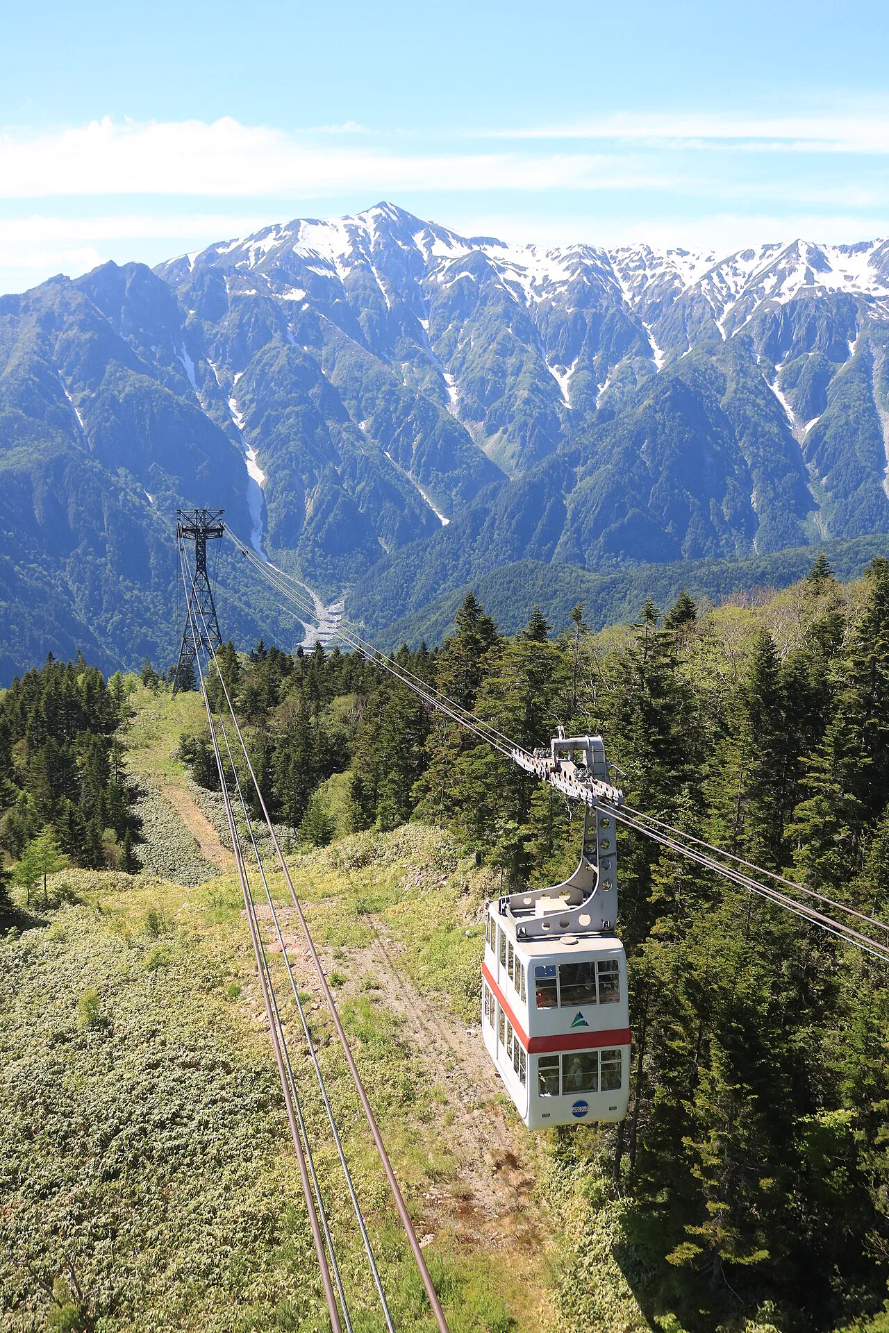 從新穗高纜車高處景觀笠岳與北阿爾卑斯山景，展示住新穗高最直接的翌日山岳動線